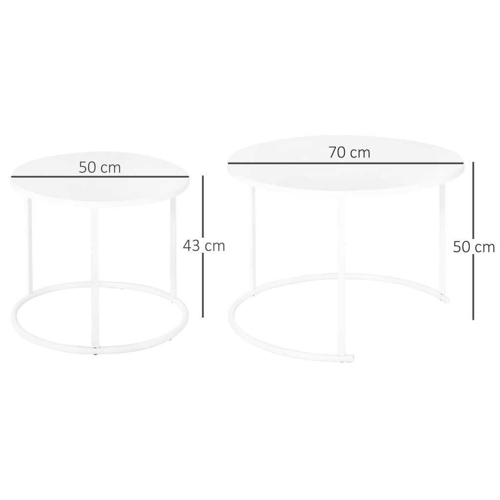 Conjunto de 2 Mesas de Centro Mesas Laterais Redondas de Metal para Sala Jardim Carga Máxima de 25 kg Φ70x50 cm Branco — foto 3