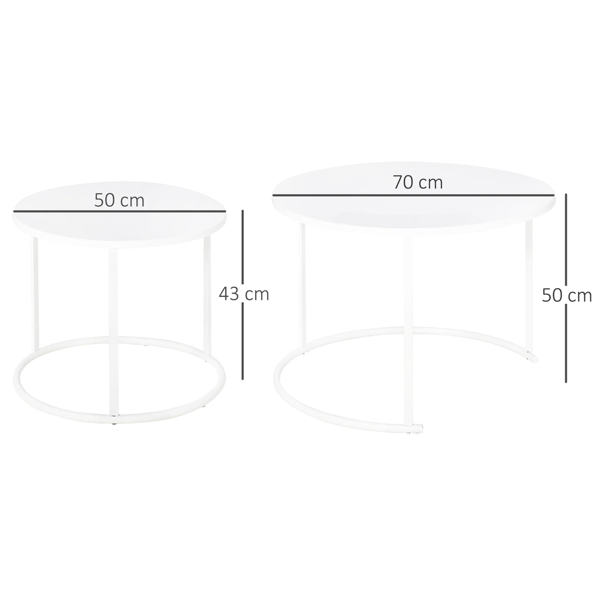 Conjunto de 2 Mesas de Centro Mesas Laterais Redondas de Metal para Sala Jardim Carga Máxima de 25 kg Φ70x50 cm Branco — foto 3