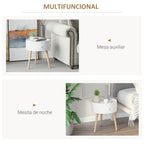 Mesa de Cabeceira com 1 Gaveta Mesa Auxiliar Redonda com Borda Elevada e 3 Pés de Madeira para Dormitório Sala de Estar Estilo Moderno Ø38x45 cm Branco — foto 4