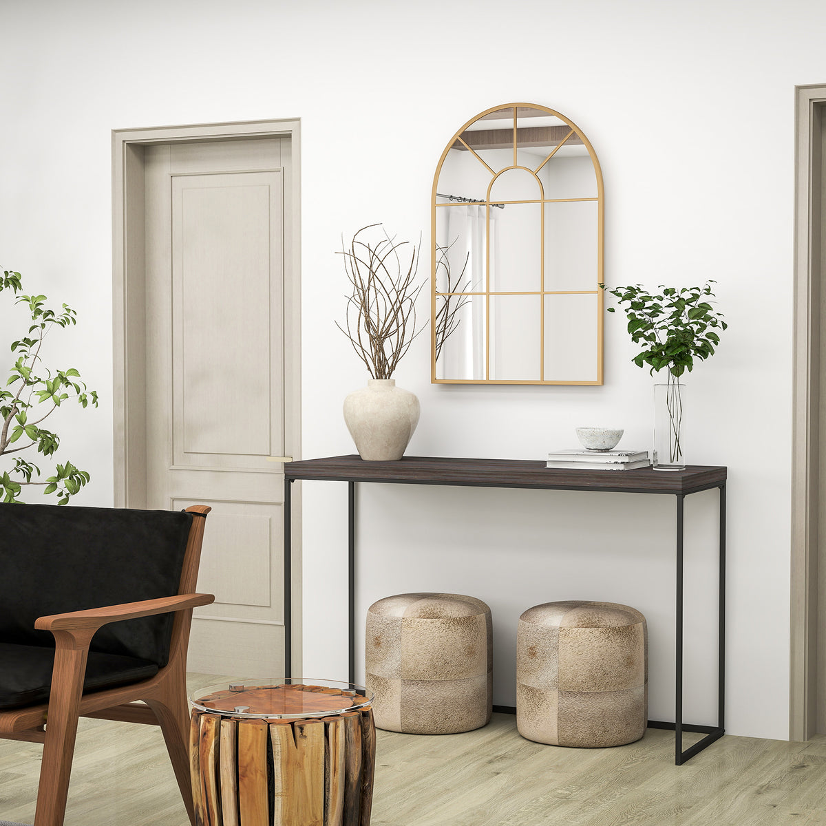 Espelho Decorativo de Parede 60x91 cm Espelho em Forma de Arco de Metal para Sala de Estar Dormitório Entrada Estilo Moderno Dourado — foto 5