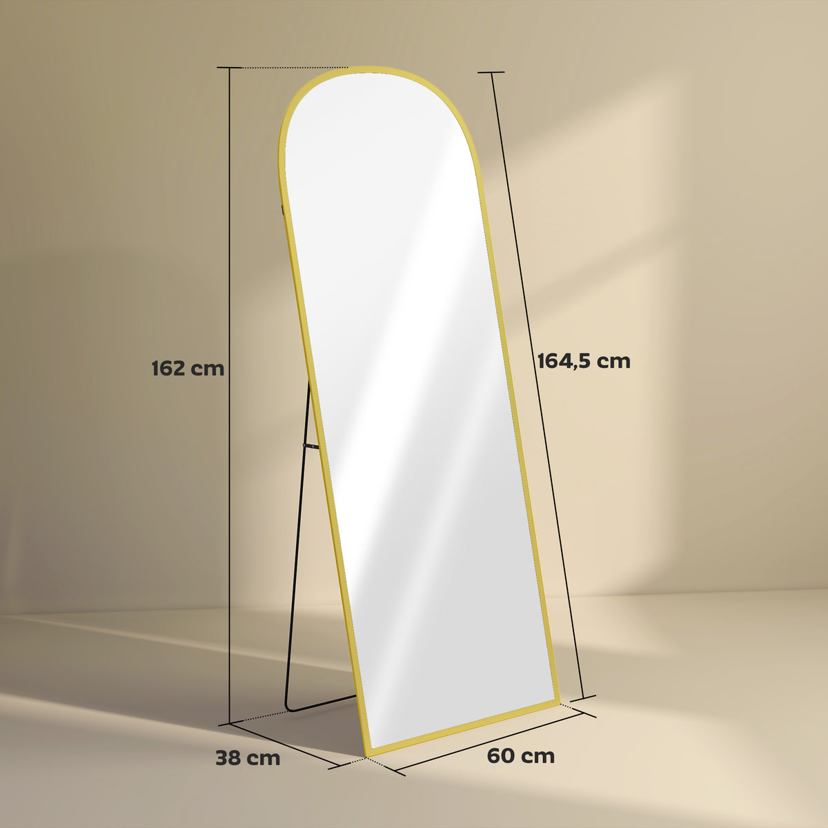 Espelho de Pé Espelho de Corpo Inteiro 60x165 cm Espelho de Parede com Estrutura de Liga de Alumínio e Suporte para Sala Quarto Banheiro Dourado — foto 3