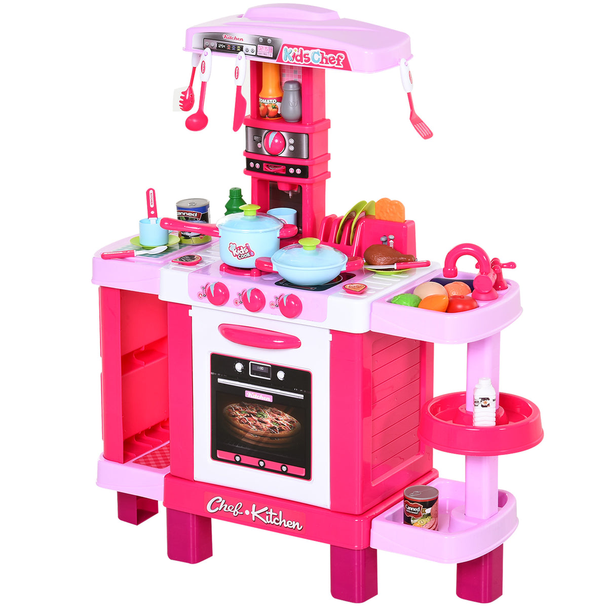 Cozinha para Crianças acima de 3 Anos Cozinha Infantil com 38 Acessórios Luz Som 78x29x87 cm Rosa — foto 1