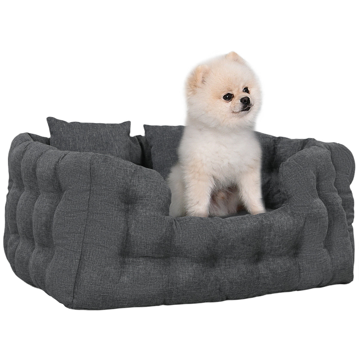 Cama para Cães Pequenos Cama para Animais de Estimação com 2 Almofadas Cama para Cães com Base Antiderrapante Capa Amovível e Lavável 70x50x30 cm Cinza — foto 1
