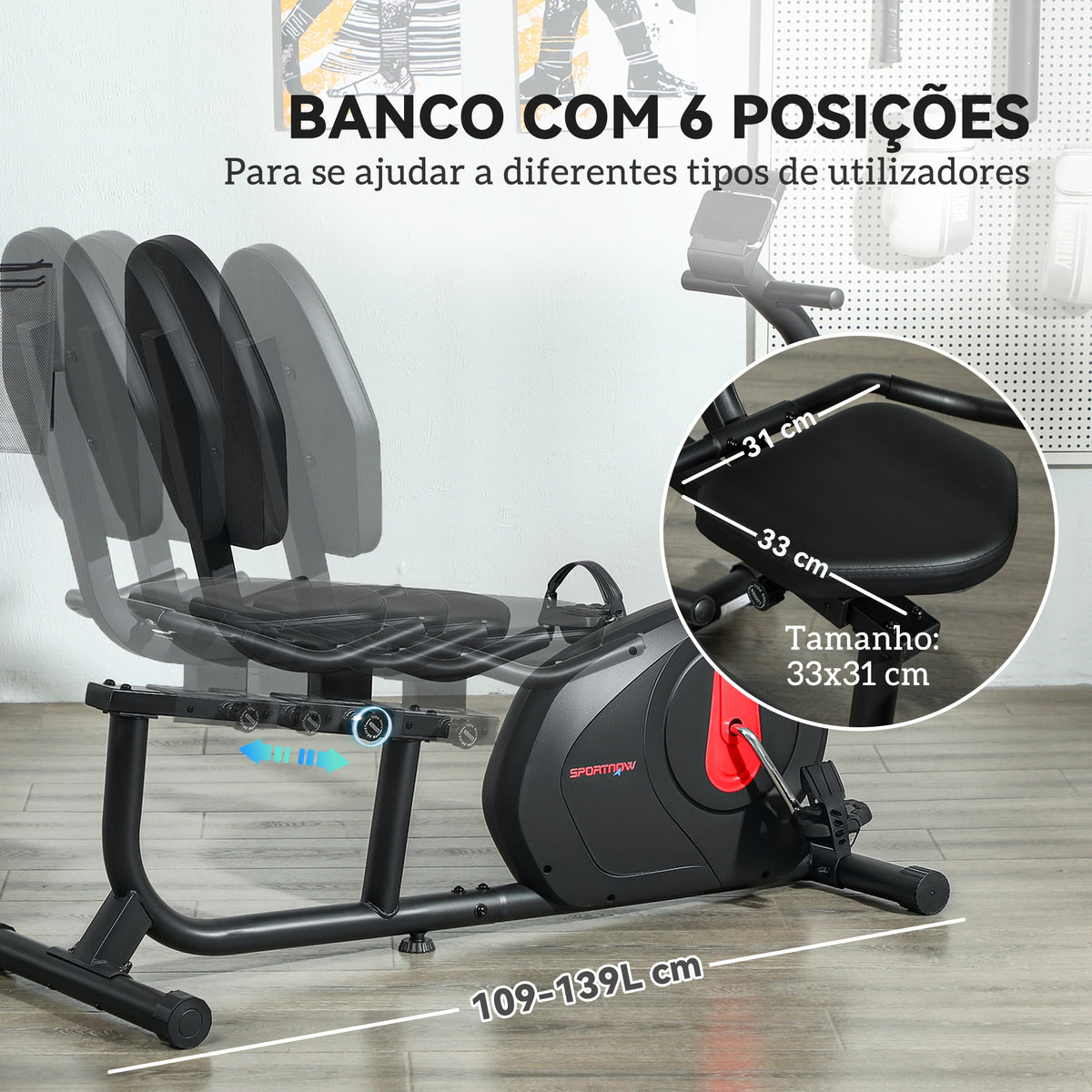 Bicicleta Estática Silenciosa de 8 Níveis de Resistência Magnética com Assento Ajustável Ecrã LCD e Suporte para Telemóvel para Treino em Casa Carga 100 kg 103-139x61x100,5 cm Preto — foto 5