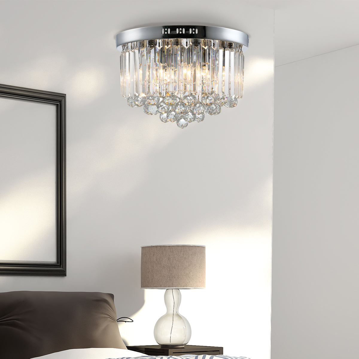 Lâmpada de teto de cristal moderno Lâmpada de cristal K9 para lâmpadas E14 de máx. 40W Ф45x30 cm prata — foto 2