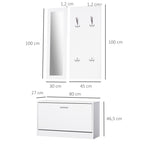 Móvel Cabide de Entrada de 3 Peças Armário de Entrada com Cabide Espelho e Sapateira 80x27x46,5cm Branco — foto 3