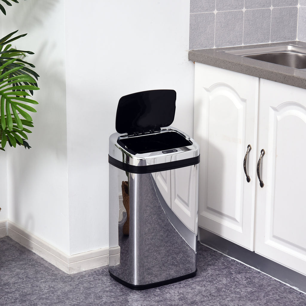 Balde de Lixo Inteligente de Aço Inoxidável 30L com Sensor Infravermelho de Abertura Automática para Cozinha Dormitório Casa de Banho 33x25x58 cm Prata e Preto — foto 2