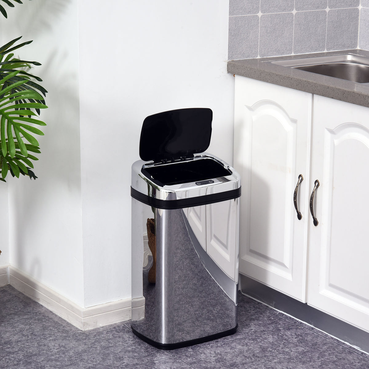 Balde de Lixo Inteligente de Aço Inoxidável 30L com Sensor Infravermelho de Abertura Automática para Cozinha Dormitório Casa de Banho 33x25x58 cm Prata e Preto — foto 2