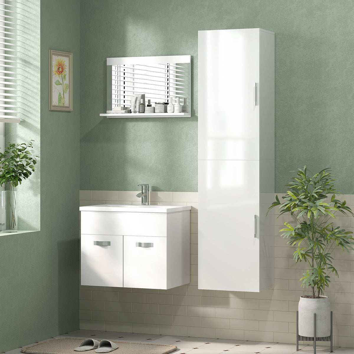 Coluna Casa de Banho de Parede Armário Alto Casa de Banho com Prateleiras Ajustáveis e 2 Portas Móvel Casa de Banho 40x30x160 cm Branco — foto 2