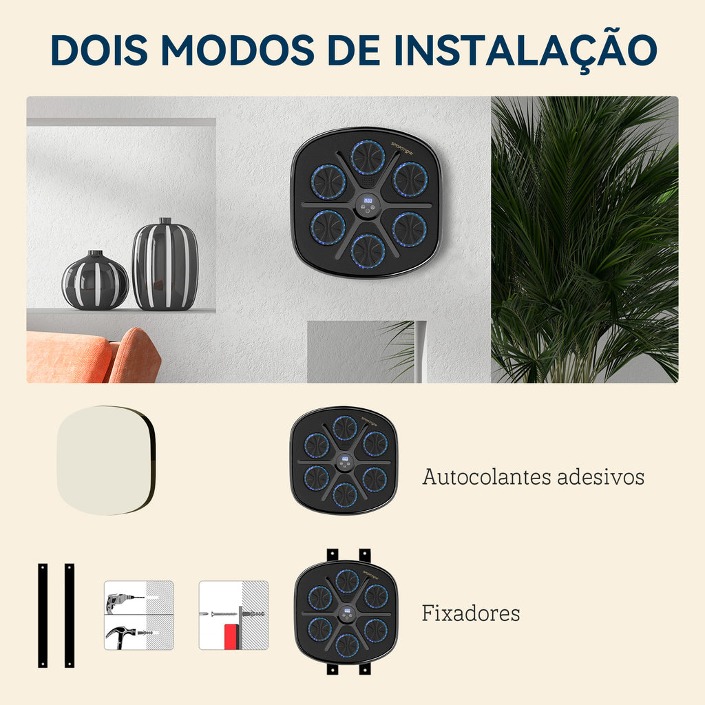 Máquina de Boxe Musical com 9 Modos de Velocidade Luvas e Conexão Bluetooth Boxe Musical de Parede com Luzes LED para Adultos e Crianças em Casa Escritório Ginásio 41,8x44,6x7,5 cm Preto — foto 6