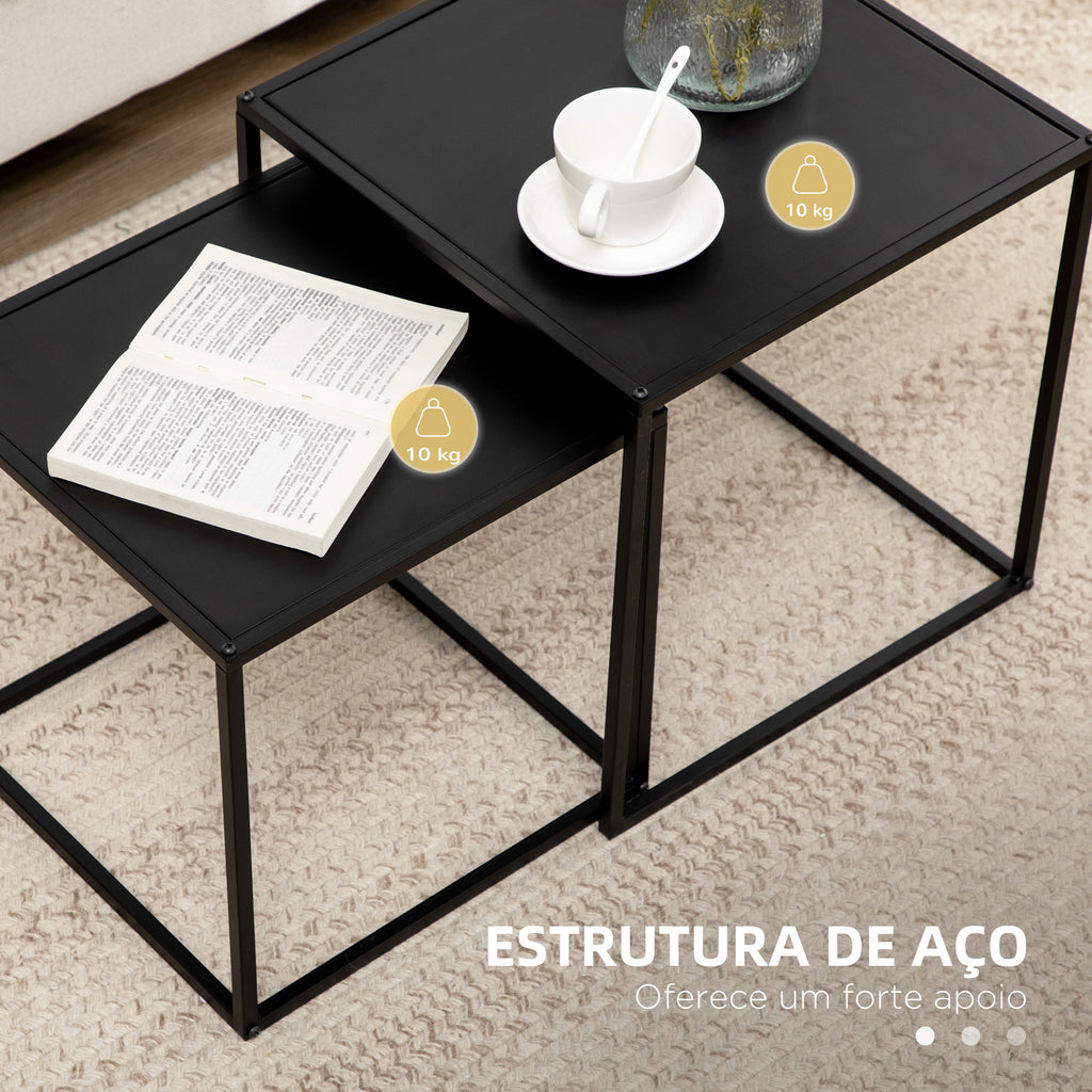 Conjunto de 2 Mesas Mesas de Centro Quadradas para Sala de Estar Estrutura de Aço para Quarto e Escritório Grande 40 cm Pequena 35 cm Preto — foto 6
