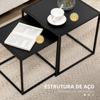Conjunto de 2 Mesas Mesas de Centro Quadradas para Sala de Estar Estrutura de Aço para Quarto e Escritório Grande 40 cm Pequena 35 cm Preto — foto 6