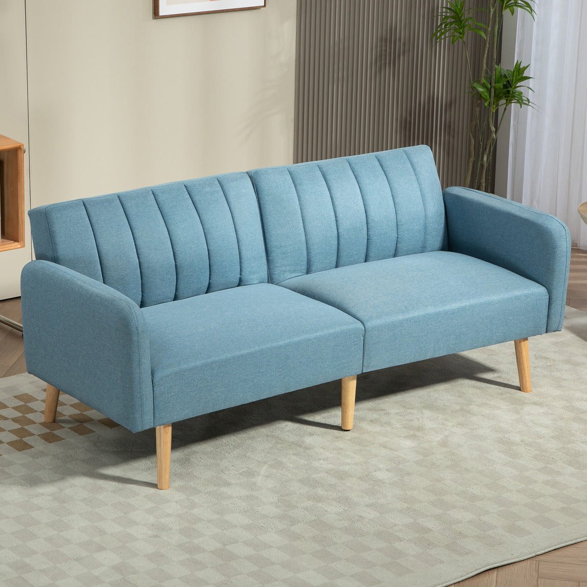 Sofá Cama de 2 Lugares com Encosto Ajustável em 3 Posições Apoio para os Braços Desmontável e Pés de Madeira Sofá Duplo Moderno para Sala de Estar Escritório 173x75x73cm Azul Claro — foto 2