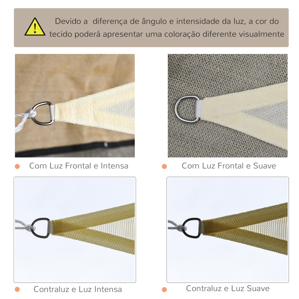 Vela de Sombra Triangular 3x3x3 m Toldo Vela de HDPE com Proteção UV Aneis em Forma de D e Cordas para Jardim Pátio Piscina Bege — foto 6