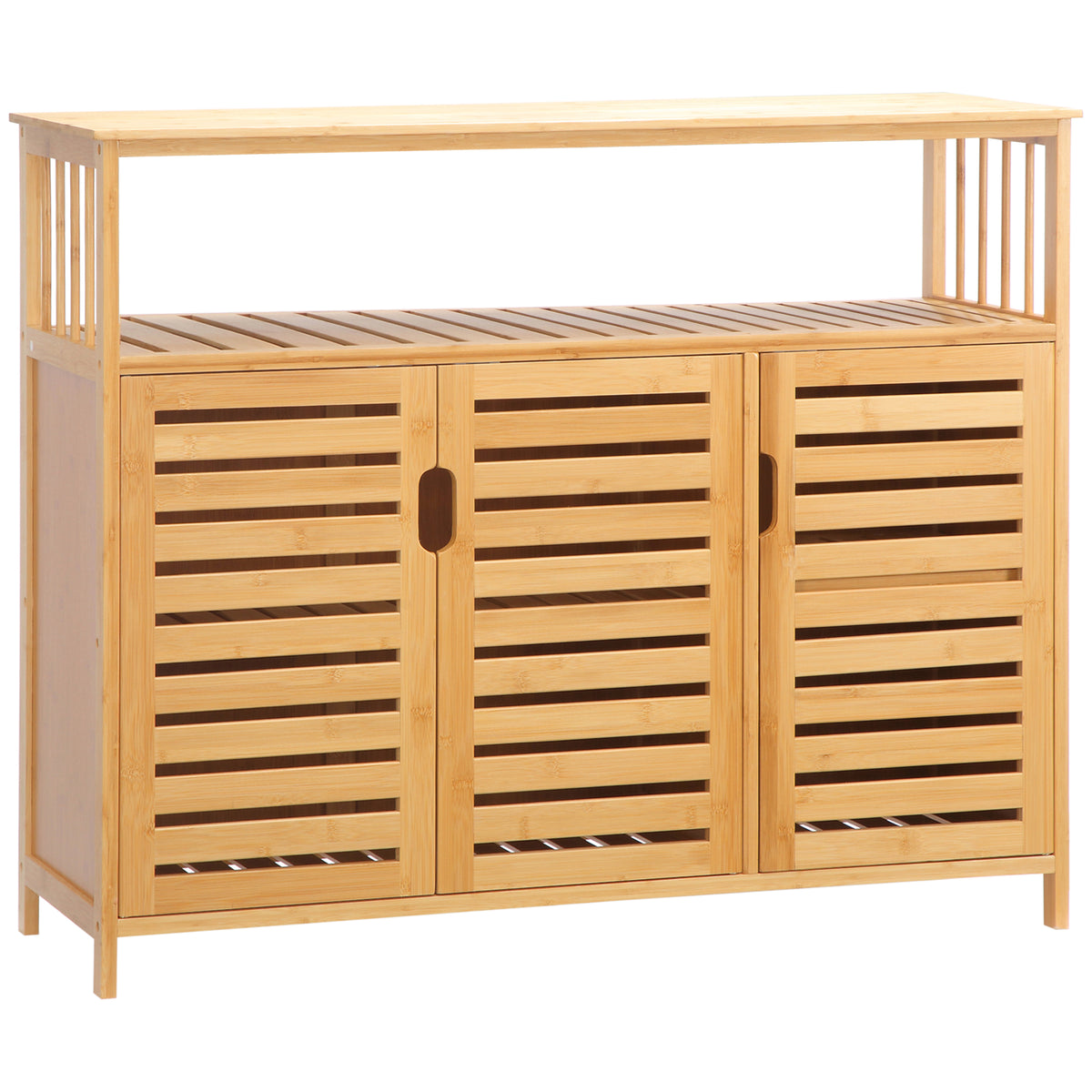 Aparador de 3 Portas Ranuradas Aparador para Sala de Estar em Bambu com Prateleiras para Sala de Jantar Cozinha Entrada 100x35x82 cm Madeira — foto 1
