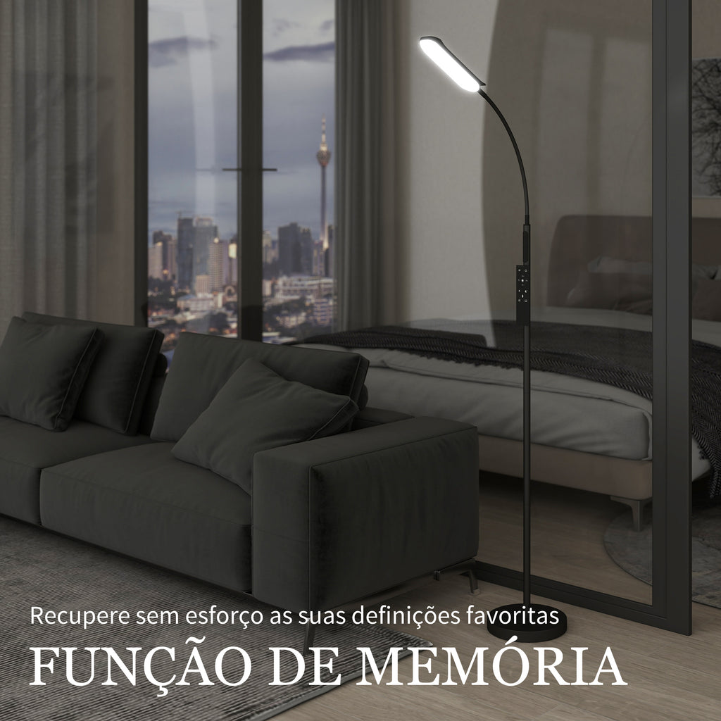 Candeeiro de Pé LED Regulável com Controlo Remoto e Tátil 5 Modos de Iluminação Temporizador de 60 Minutos Memória e Parte Inferior Giratório Flexível Ø22x175 cm Preto — foto 5