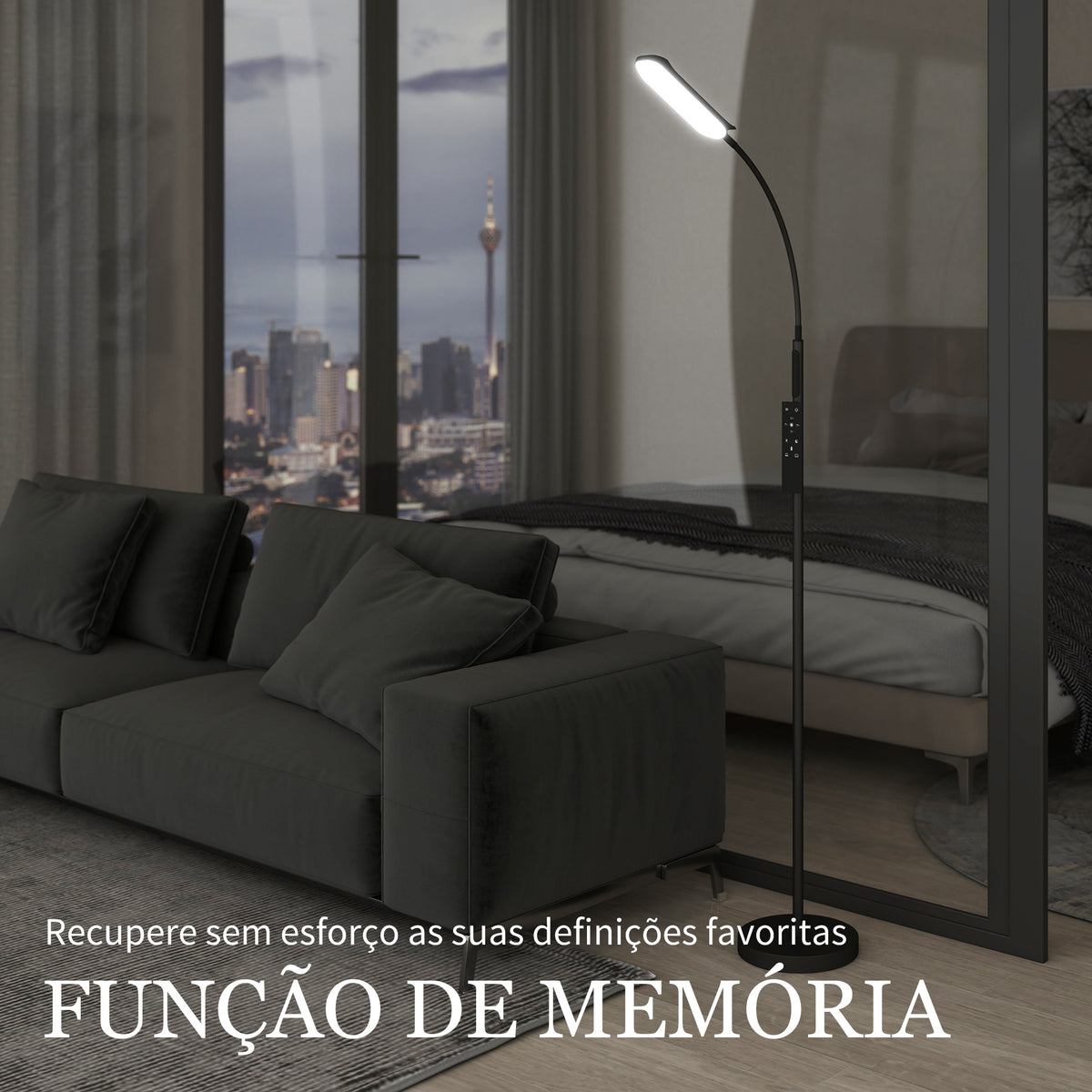 Candeeiro de Pé LED Regulável com Controlo Remoto e Tátil 5 Modos de Iluminação Temporizador de 60 Minutos Memória e Parte Inferior Giratório Flexível Ø22x175 cm Preto — foto 5