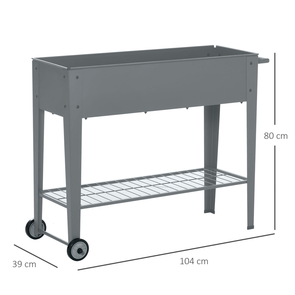Floreira de Metal Elevada Floreira com Rodas Alça Lateral e Prateleira Inferior para Cultivo de Plantas Hortaliças Flores 104x39x80cm Cinza — foto 3