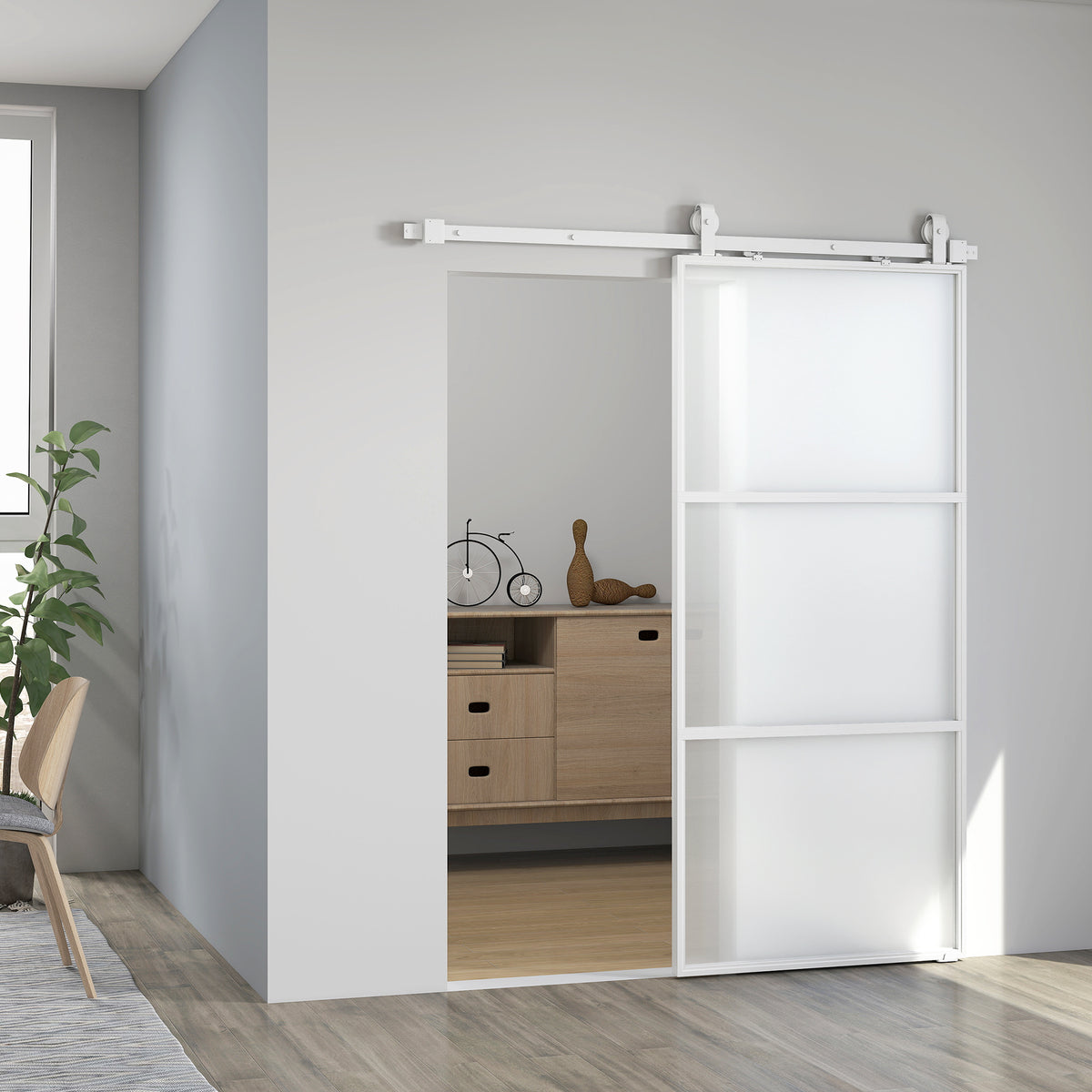 Porta de Correr com Acessórios Porta de Correr de Vidro com Mecanismo de Fecho Suave para Casa de Banho Sala de Estar Cozinha 91,4x203,2 cm Branco — foto 2