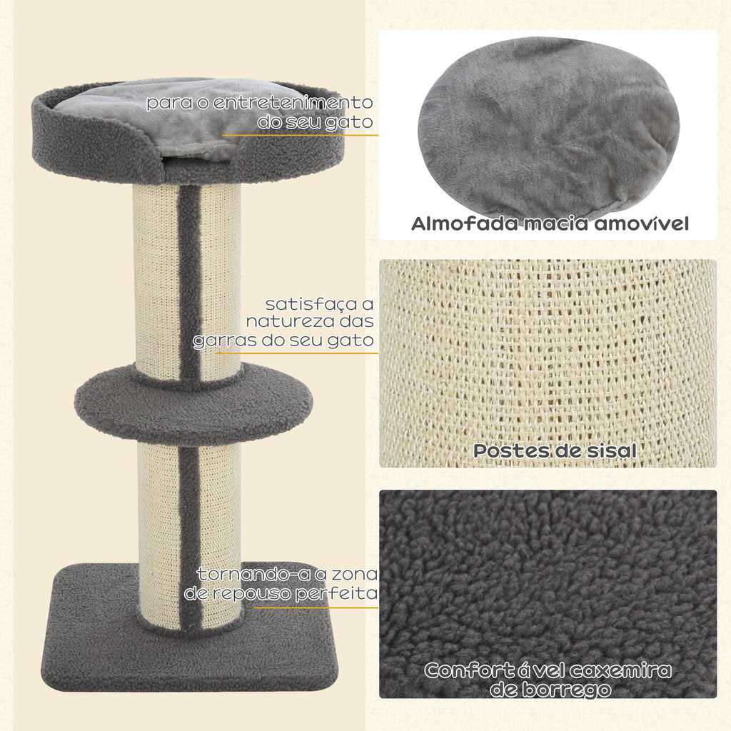 Arranhador para Gatos Altura 91 cm Arranhador para Gatos de 3 Níveis com Ninho Plataforma e Poste de Sisal 45x45x91 cm Cinza — foto 5