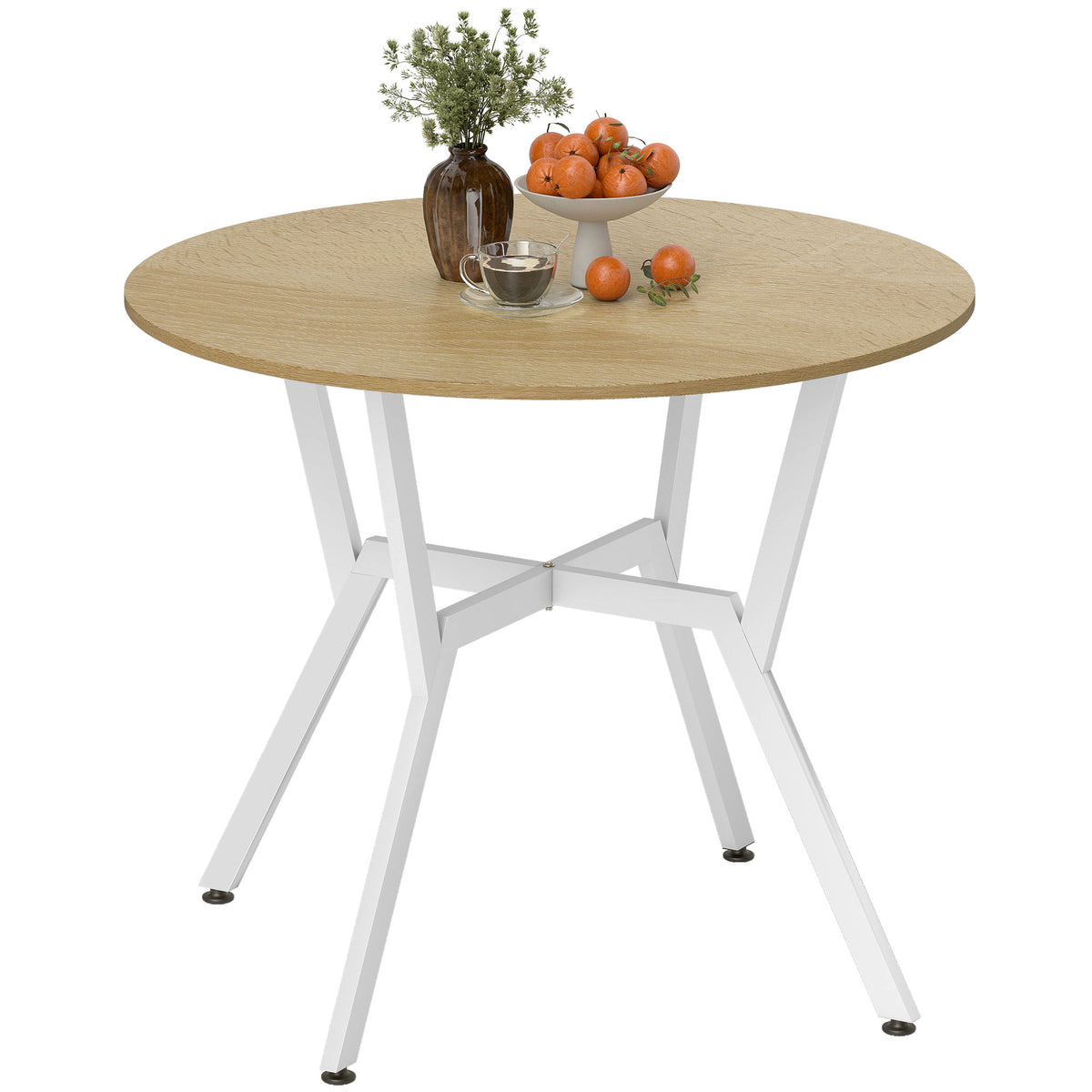 Mesa de Refeição Redonda Mesa de Jantar Estilo Industrial com Bancada de Madeira e Estrutura de Aço para Sala de Jantar Carga 60kg Ø90x76 cm Madeira e Branco — foto 1