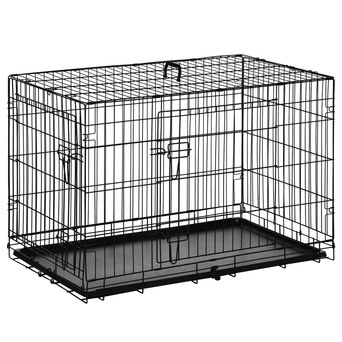 Jaula Dobrável para Cães de Médio e Grande Porte com 2 Portas, Tabuleiro Removível, Pega e Estrutura de Aço 90x57,5x62 cm Preta — foto 1