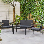 Conjunto de Móveis de Vime e 4 Peças com Almofadas Acolchoadas 2 Poltronas 1 Sofá Duplo e Mesa de Centro com Vidro Temperado para Jardim Varanda Preto — foto 2