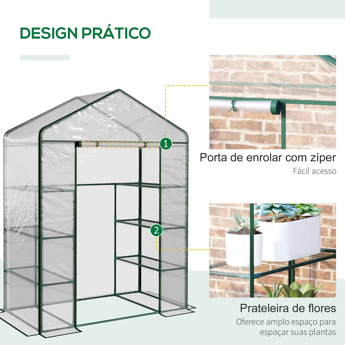 Estufa de Jardim Estufa para Cultivo de Plantas com 8 Prateleiras Cobertura de PVC e Estrutura de Aço 143x73x195 cm Transparente e Verde — foto 5