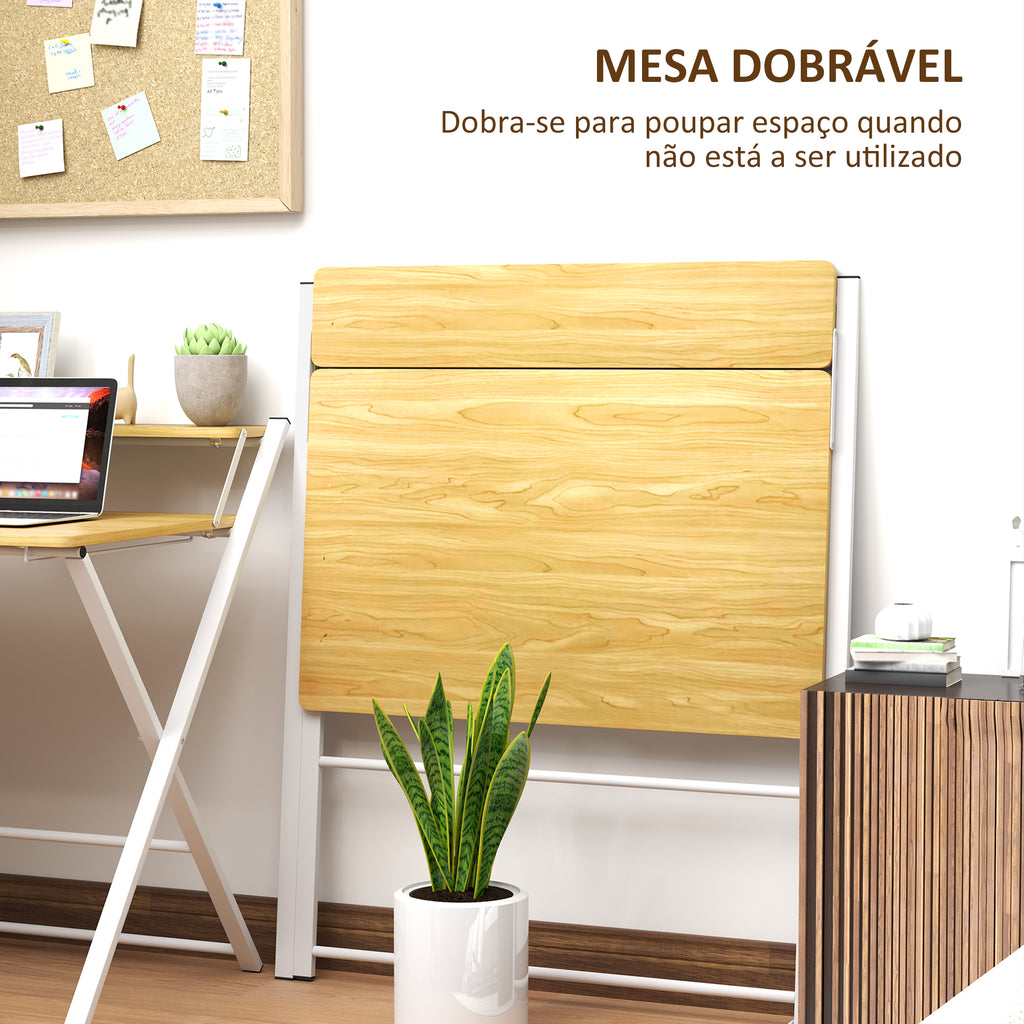 Secretária Dobrável Mesa de Computador Dobrável com Prateleira Aberta Secretária Pequena para Escritório Casa 86x66x82 cm Madeira — foto 4