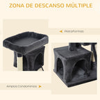 Arranhador para Gatos com Postes e Placa de Arranhar em Sisal Caverna Cama com Borda Elevada e Tato Suave 59x39x83 cm Cinza Escuro — foto 6