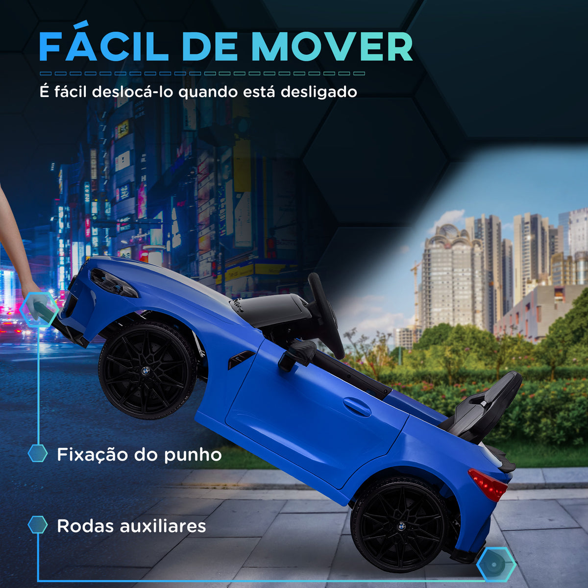 Carro Elétrico para Crianças BMW M4 Veículo Elétrico para Crianças 12V com Controlo Remoto Faróis Buzina Música Velocidade 3-5 km/h Cinto de Segurança Azul — foto 5
