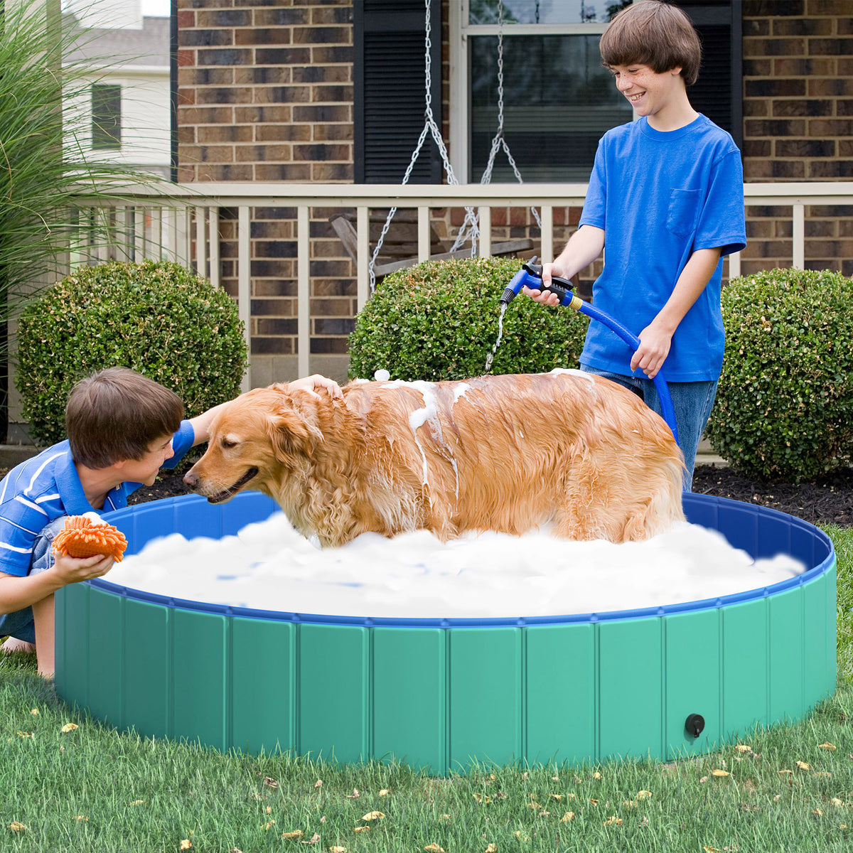 Piscina dobrável para cães Banheira para animais de estimação PVC Antiderrapante Resistente ao desgaste Ø160x30cm turquesa — foto 2