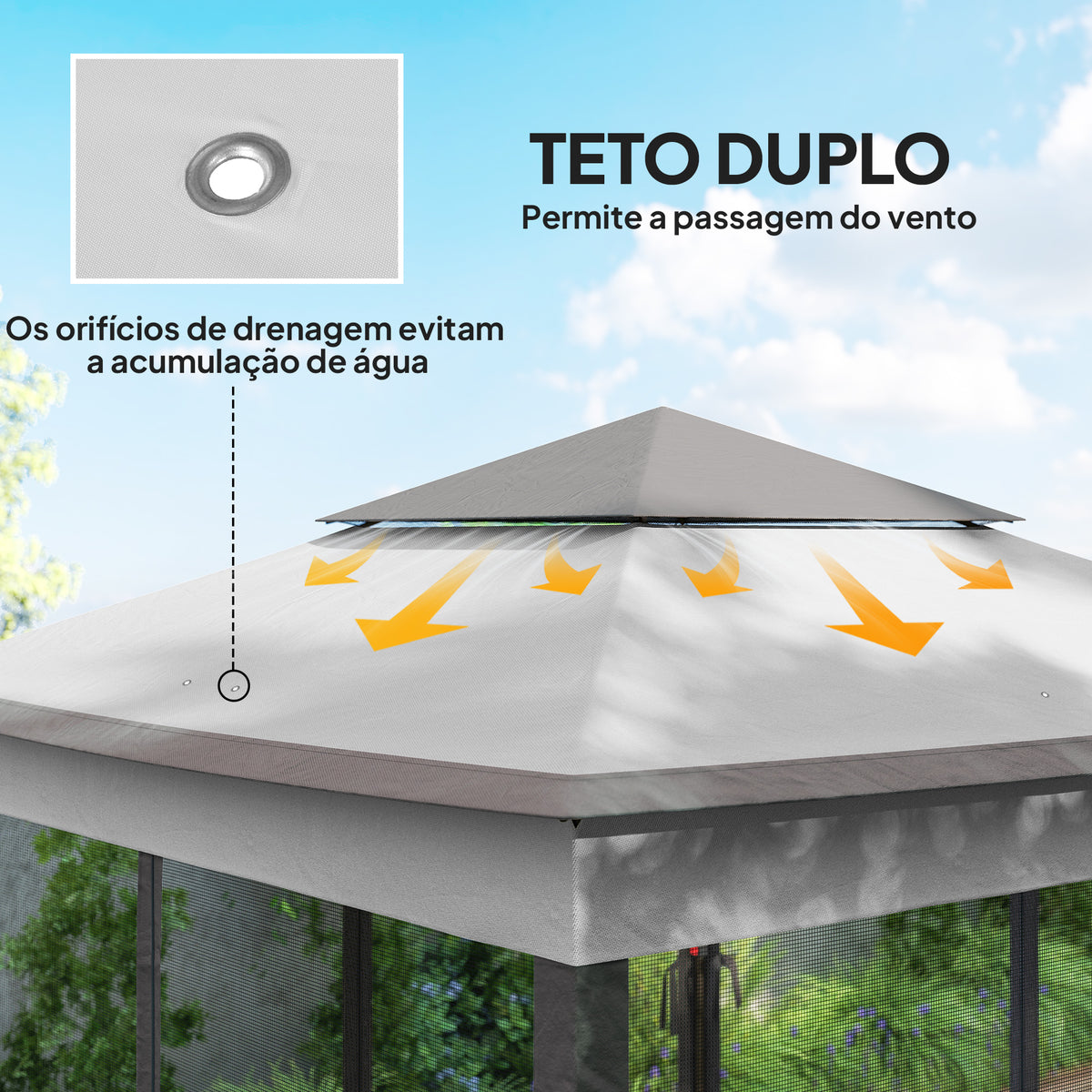Tenda Dobrável Exterior 325x325x270 cm Tenda de Jardim com Teto Duplo Rede Mosquiteira Amovível e Bolsa de Transporte para Jardim Pátio Cinza — foto 5