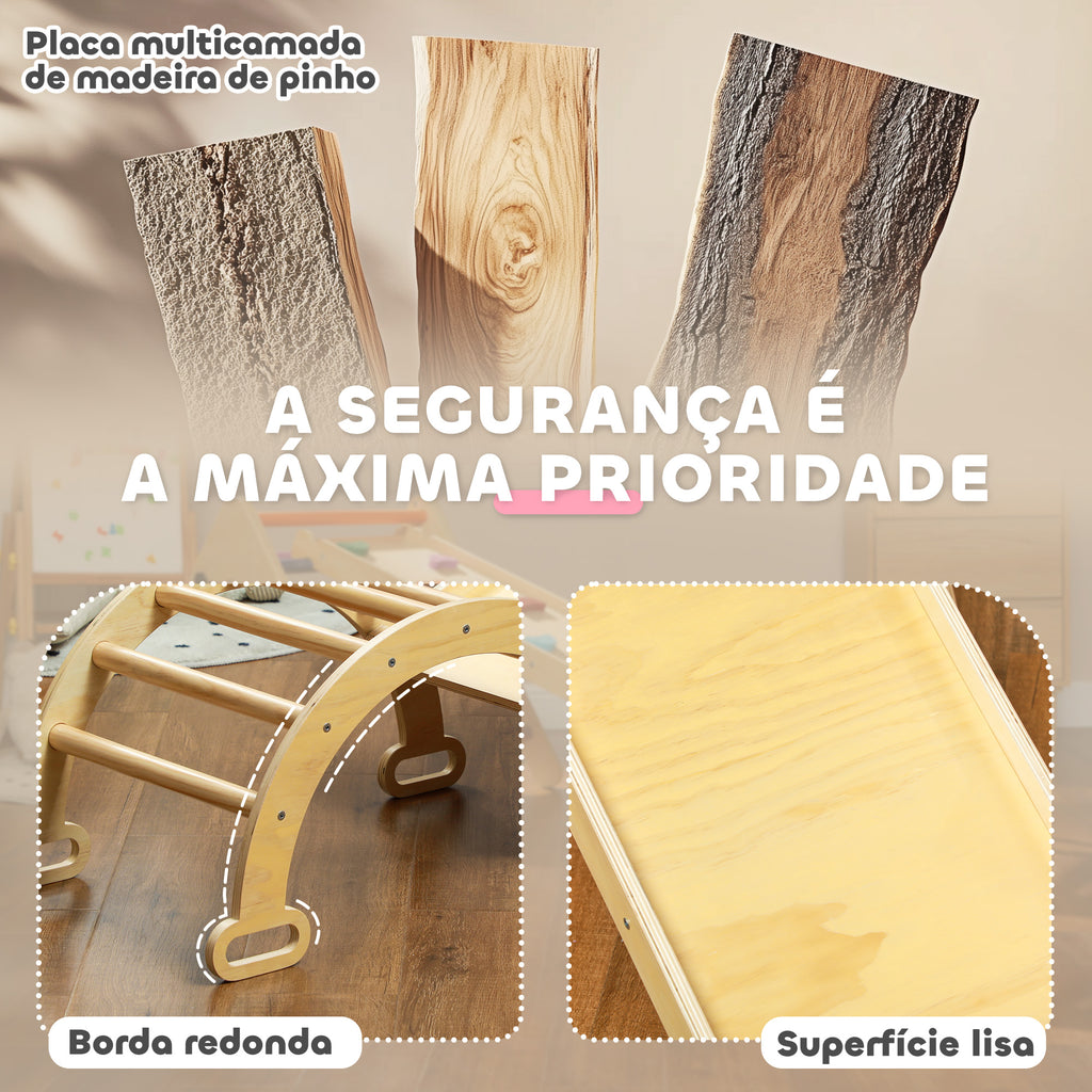 Triângulo de Escalada de Madeira 5 em 1 Escada para Crianças de 18-48 Meses com Rampa e Arco de Escalada para Deslizar ou Escalar 178x64,5x63 cm Madeira — foto 5