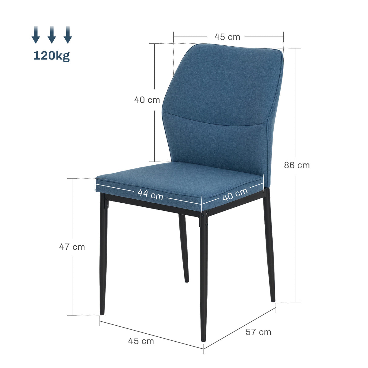 Conjunto de 2 Cadeiras de Jantar Modernas Cadeiras de Cozinha com Assento Acolchoado e Estofado Encosto Curvo Pés de Aço para Sala Quarto 45x57x86 cm Azul Escuro — foto 3