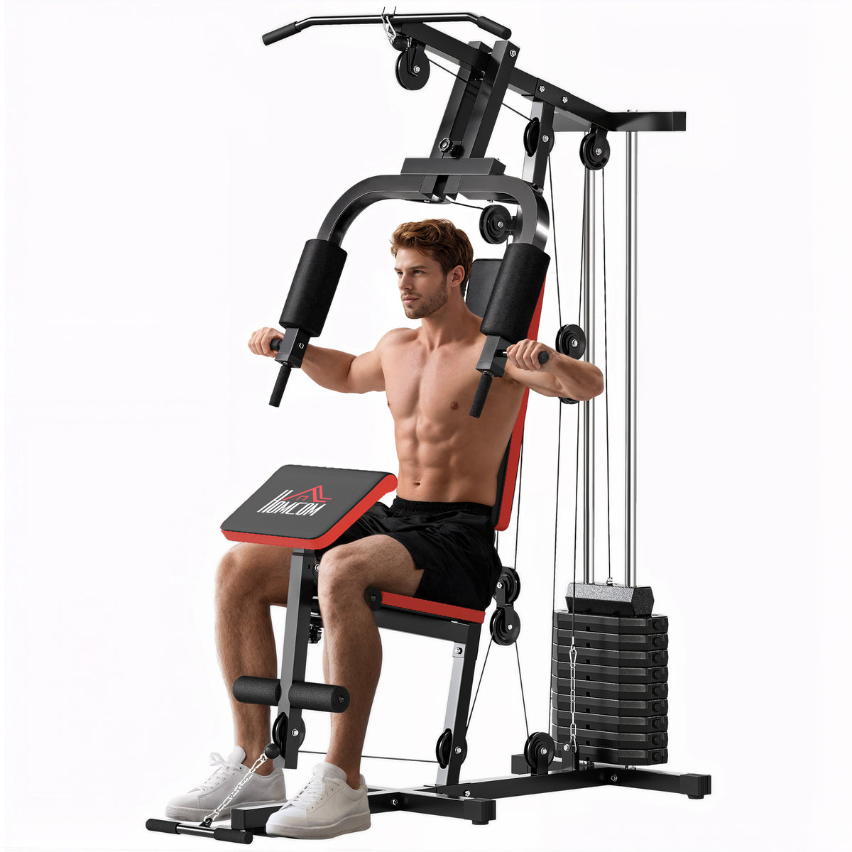 Máquina Multi Estação Máquina de Musculação com Placas de Peso de 65 kg Carga Máx. 100 kg para Treino Completo de Corpo e Treino de Força 135x103x210 cm Preto e Vermelho — foto 1