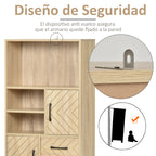 Armário prateleira com 5 compartimentos Gaveta 2 Armários com portas Dispositivo Anti-Tombamento 60x30x150 cm Madeira Natural — foto 5
