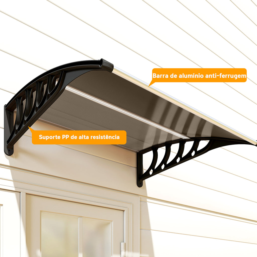 Marquise para Portas e Janelas 103x96,5x27 cm Marquise com Proteção para Sol e Chuva com Painéis de Policarbonato Preto e Marrom — foto 8