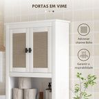 Móvel sobre Sanita Armário sobre Sanita com 2 Portas com Frente em Vime Compartimento e Prateleira Ajustável Móvel Casa de Banho 60x19,5x160 cm Branco — foto 6