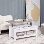 Mesa de Centro com Bancada Elevável Mesa de Centro com 2 Compartimentos Abertos Bancada de Imitação a Mármore Mesa Retangular para Sala de Estar 105x50x49cm Branco — foto 2