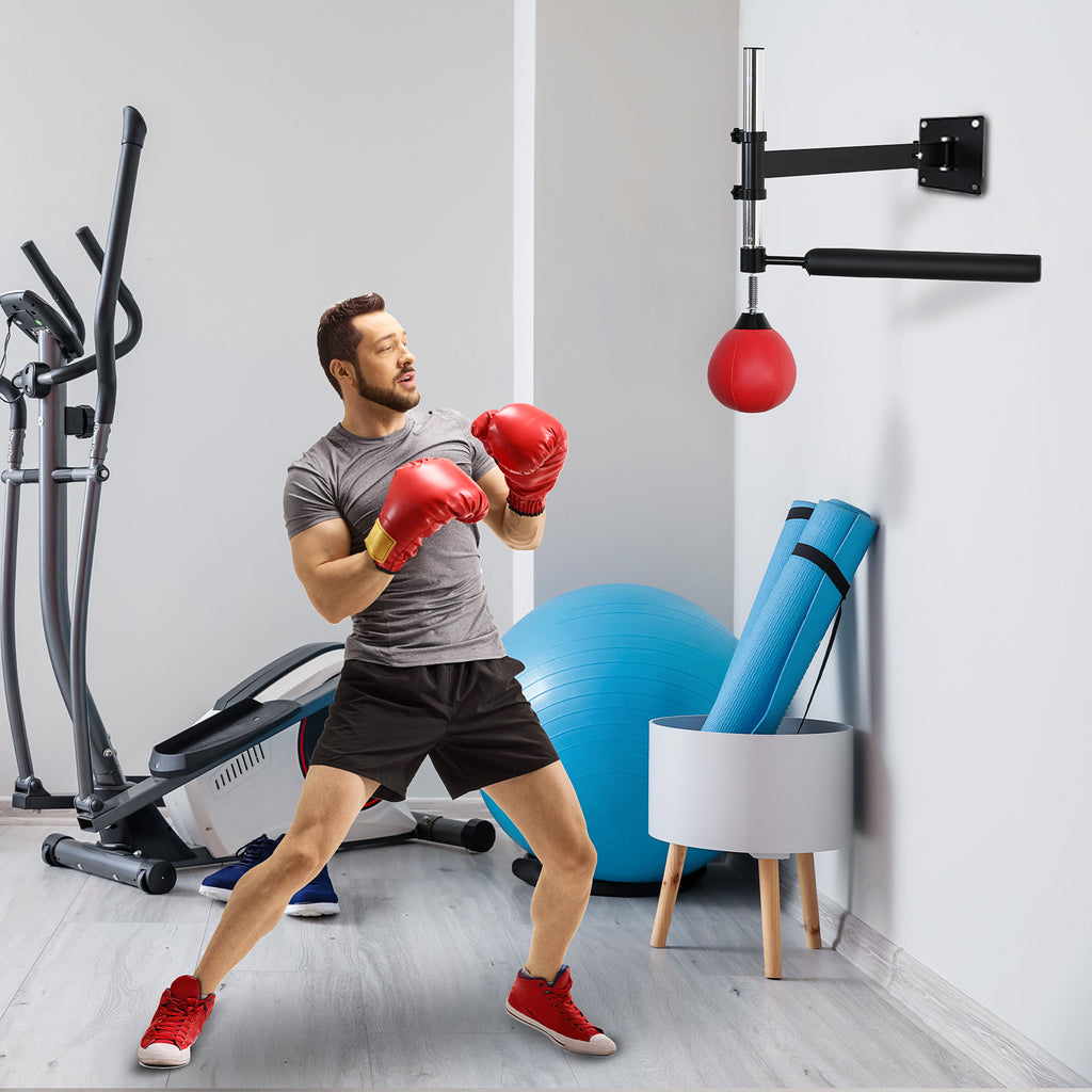 Punching Ball de Boxe Montado na Parede Altura Ajustável com Barra Giratória e Inflador Bola de Velocidade para Adultos e Adolecentes 79x72x20cm Preto e Vermelho — foto 2
