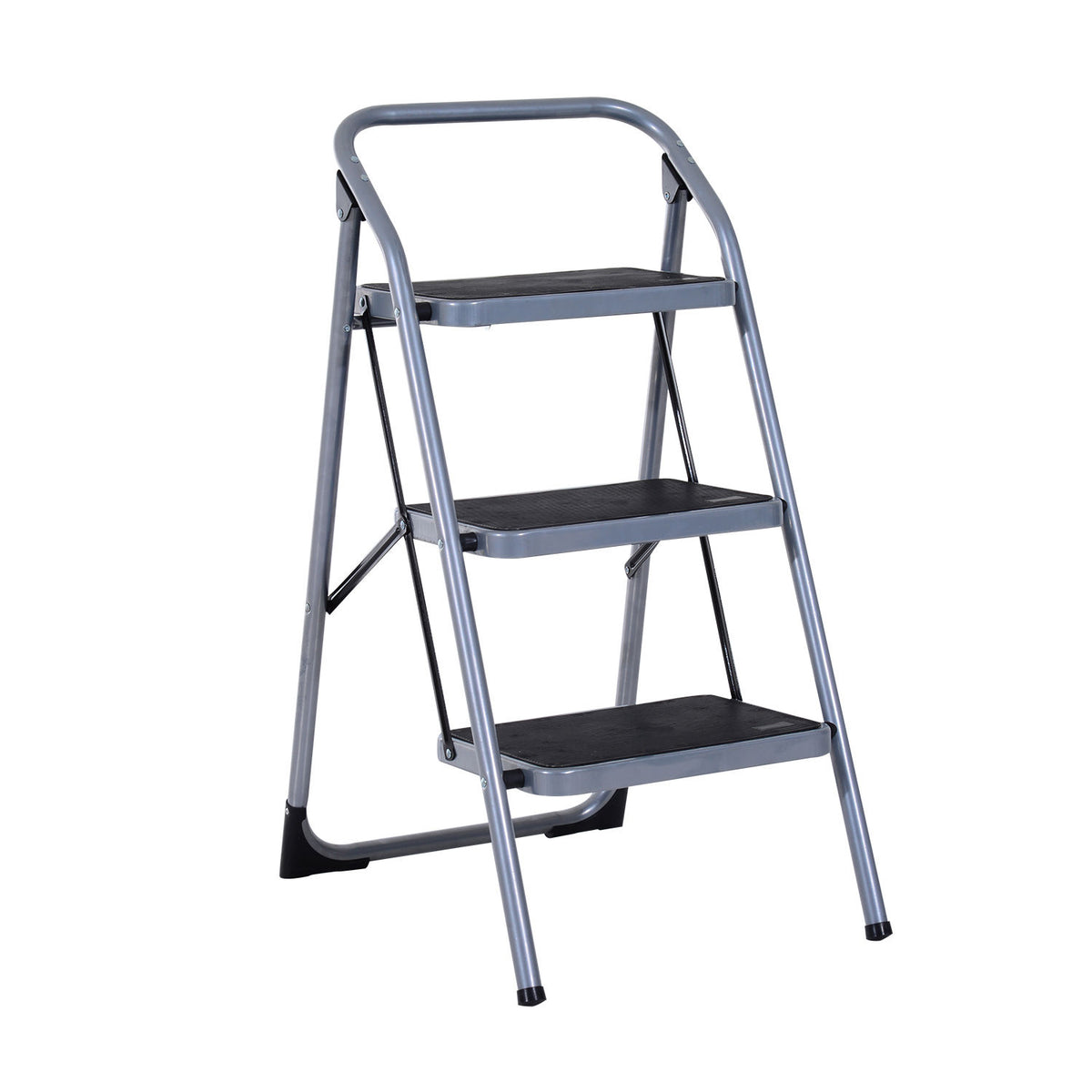 Escada de Aluminio Dobrável Escada Portátil com 3 Degraus Carga Máx. 150kg 92x48x62cm Prata — foto 1