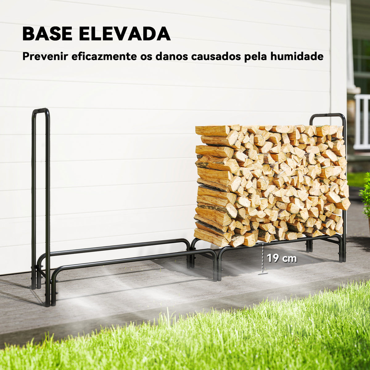 Suporte para Lenha com Cobertura Estante para Lenha de Metal Ajustável para Interior e Exterior Carga 200 kg 200x36x99 cm Verde Escuro e Preto — foto 5