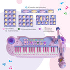 Órgão Electrónico Piano Infantil com Microfone Banquinho Luzes e 22 Canções cor Rosa — foto 4