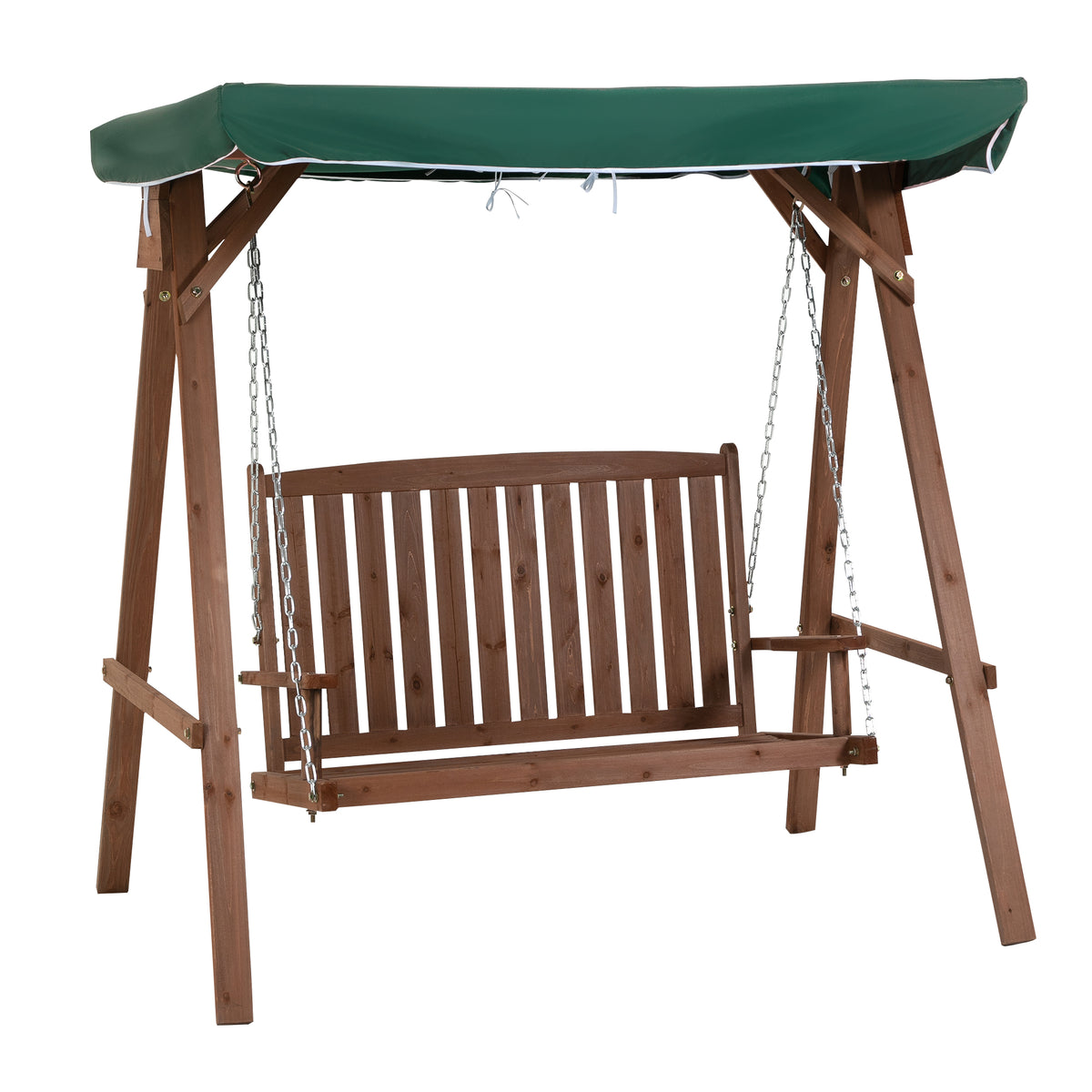 Banco Baloiço de Jardim de Madeira com Toldo Verde Baloiço para Pátio Jardim Terraço Exterior Carga Máxima 227kg 160x120x165cm Marrom — foto 1