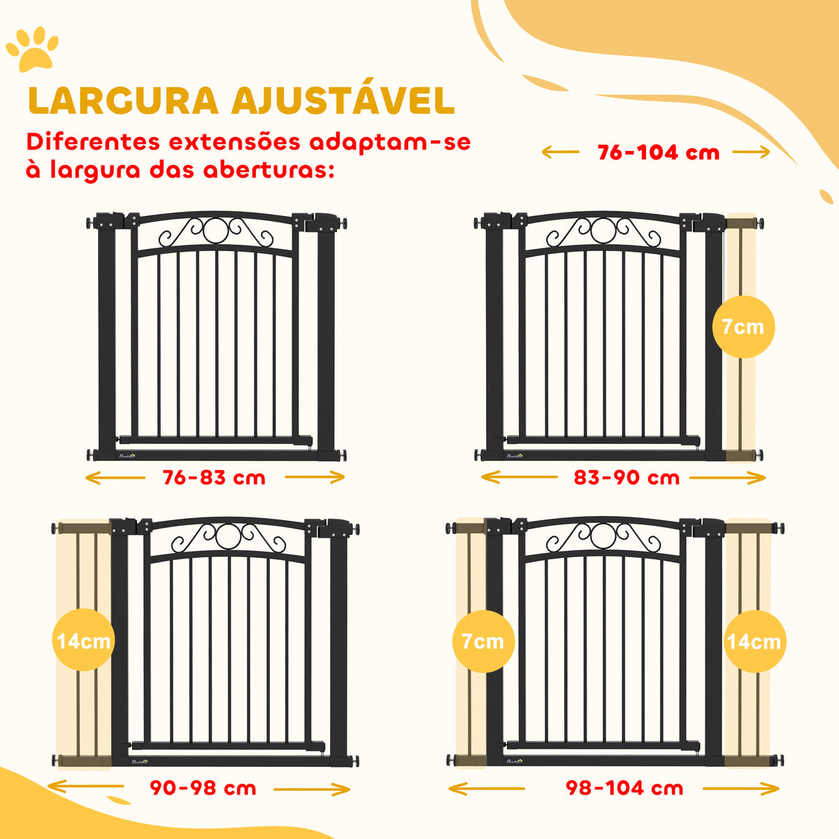 Barreira de Segurança para Cães Extensível 76-102 cm Barreira para Animais de Estimação Barreira para Cães com 2 Extensões Duplo Bloqueio para Escada Porta Preto — foto 5