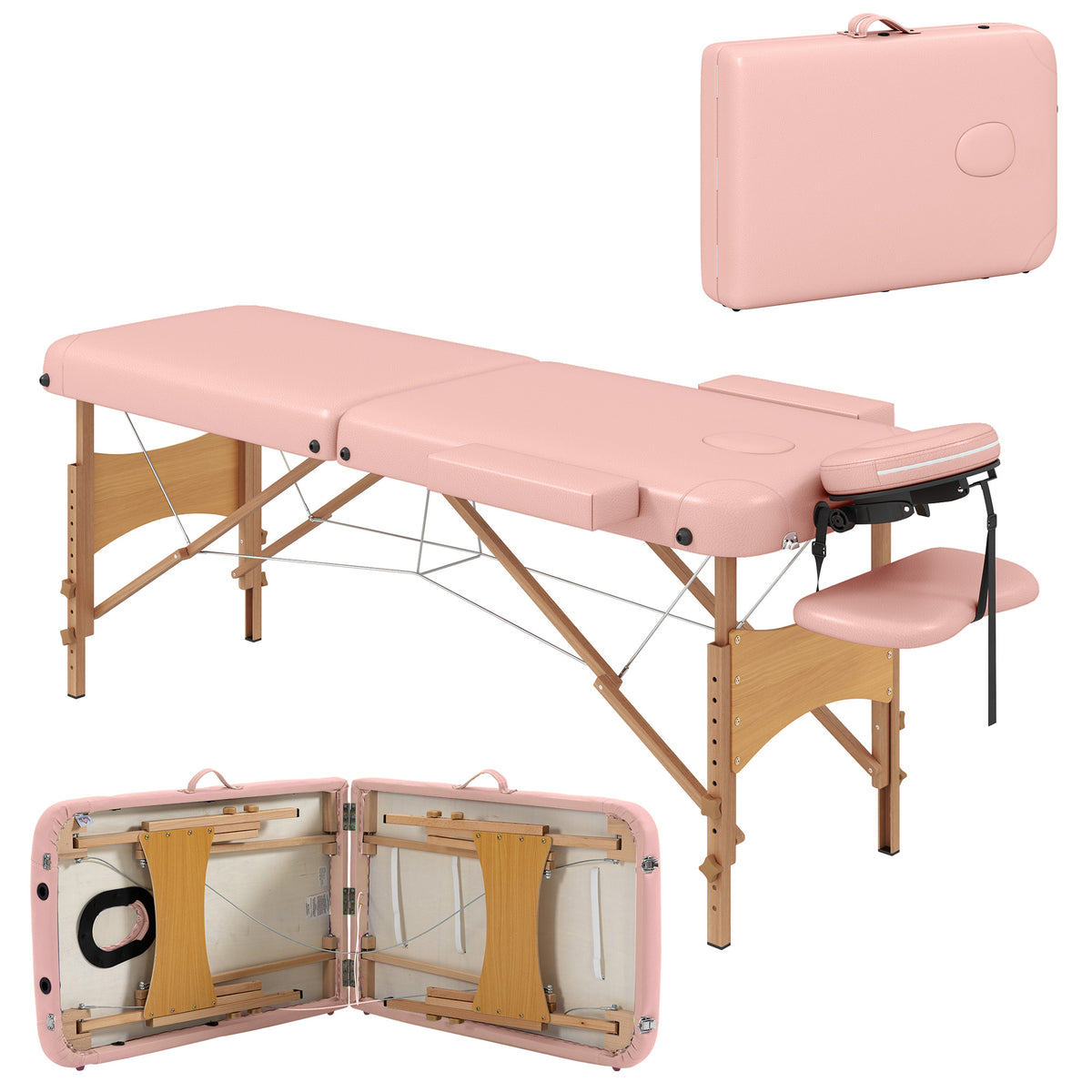 Marquesa de Massagem Dobrável Marquesa com Altura Ajustável 64-88 cm Desenho Ergonómico para Utilização Profissional Fácil de Transportar 185x60 cm Rosa — foto 1