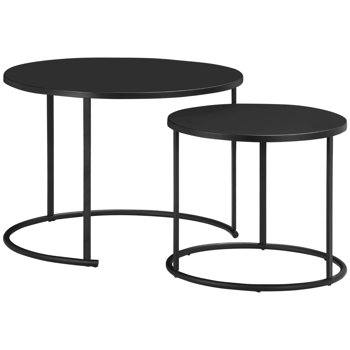 Conjunto de 2 Mesas de Café Ø70x50 cm e Ø50x43 cm Mesas Auxiliares Redondas de Metal para Sala de Estar Dormitório Carga Máxima 25kg Preto — foto 1