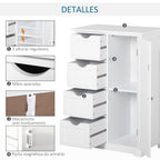 Armário Casa de Banho de Madeira Móvel Auxiliar Organizador Moderno de Madeira com 1 Armário e Gavetas 56x30x83 cm Branco — foto 5