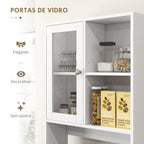 Armário de Cozinha com 2 Armários com Portas de Vidro Temperado 2 Compartimentos Abertos 4 Gavetas e Prateleiras Ajustáveis 60x35x180 cm Branco — foto 6